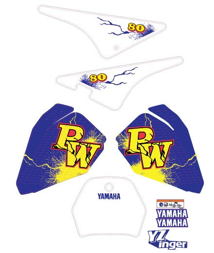 Kit déco REPLICA PW 80 1997 de haute qualité. Yamaha, 125 YZ, 250 YZ, 250 YZF, 450 YZF, 50 PW, 65 YZ, 80 PW, 85 YZ